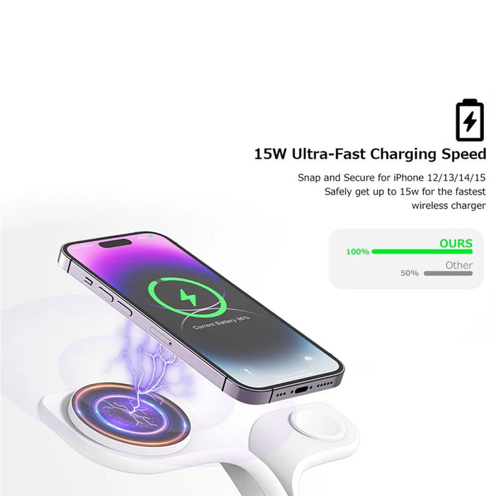 YM-UD22 Magnetic Wireless Charger Foldable Charging Station for iPhone 16-12 / Apple Watch / AirPods - White - 6