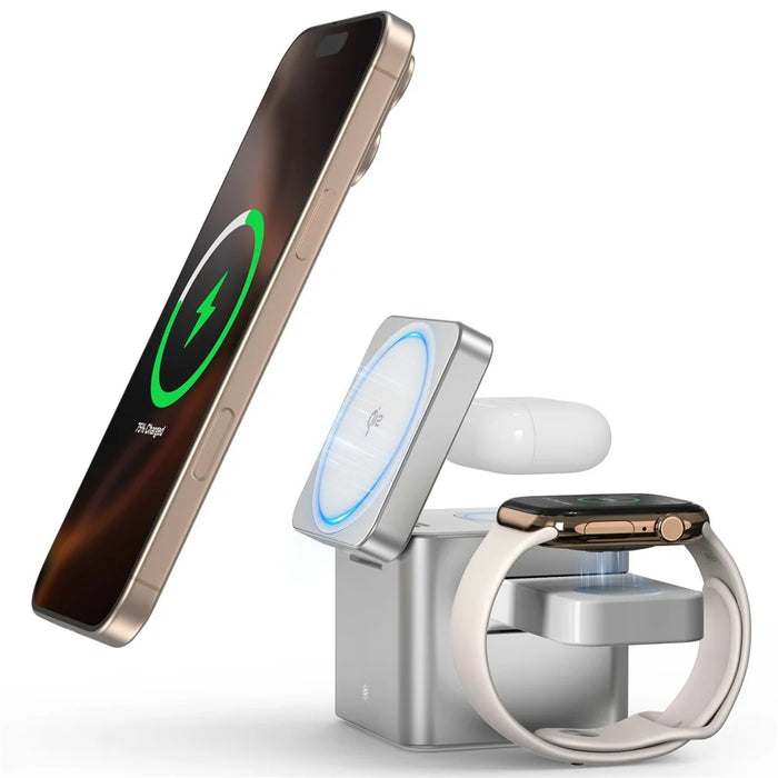 M35 Qi2 3 in 1 Wireless Charging Station Magnetic Aluminum Alloy Charger for Iphone / Apple Watch / Airpods - Silver - 3