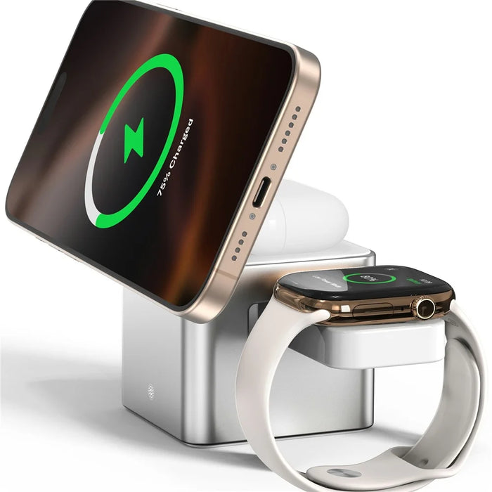 M35 Qi2 3 in 1 Wireless Charging Station Magnetic Aluminum Alloy Charger for Iphone / Apple Watch / Airpods - Silver - 4