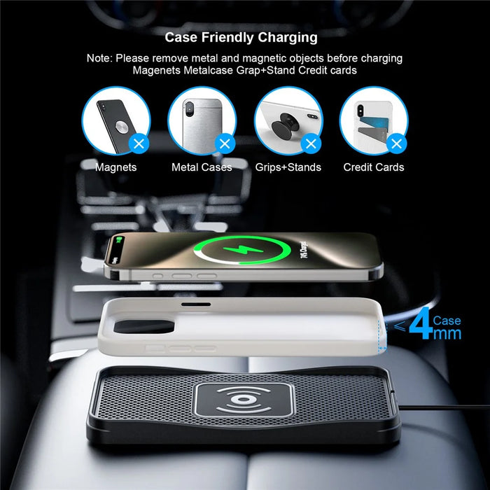 D3 20W Car Wireless Charger with 1m Cable Fast Charging Anti Slip Silicone Pad for Vehicles - USB Plug - 6