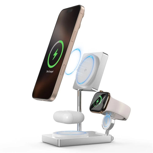 M39 30W 3 in 1 Foldable Magnetic Wireless Charger Zinc Alloy Stand Charging Station Qi2 Certified (Dual Magnet) - White - 1