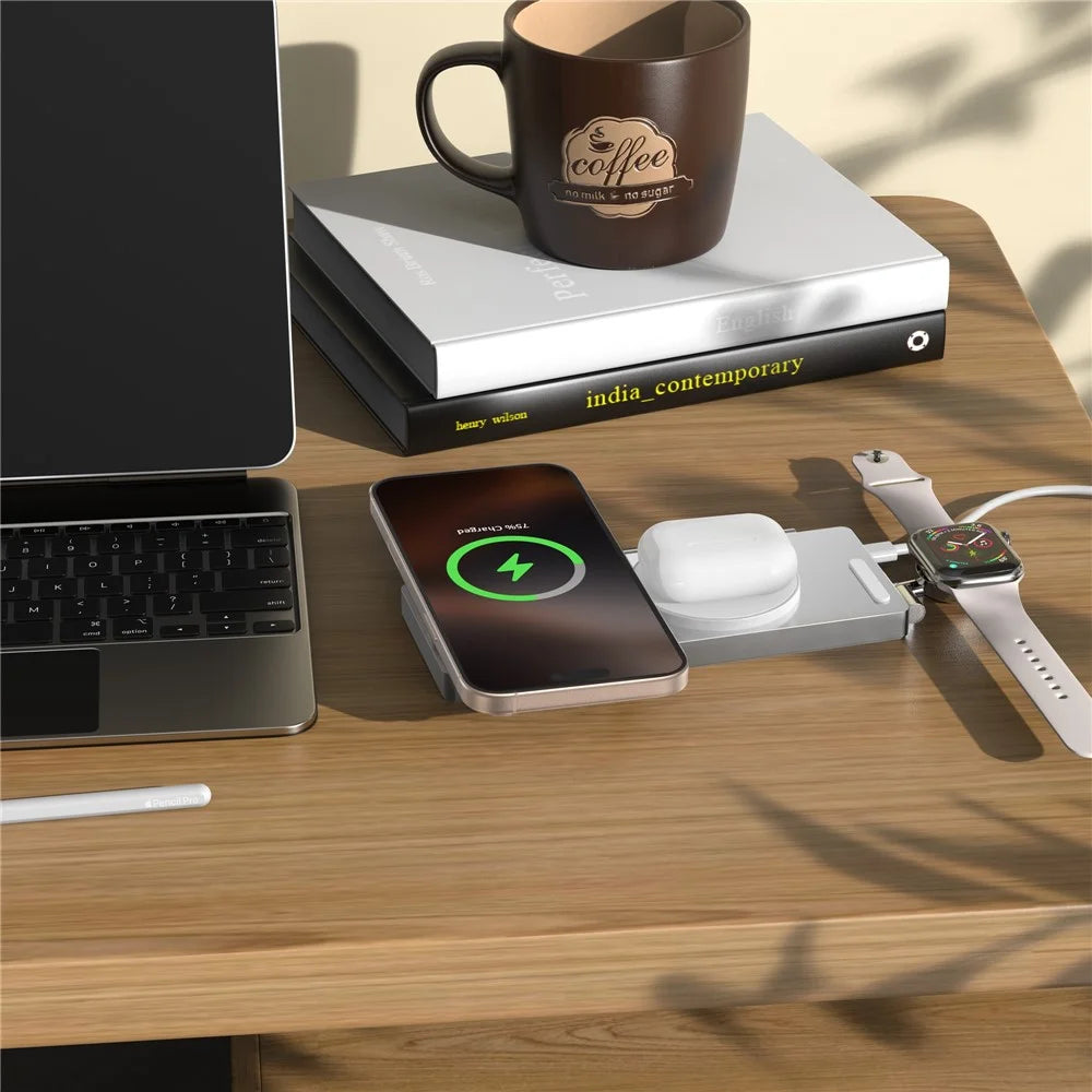 M39 30W 3 in 1 Foldable Magnetic Wireless Charger Zinc Alloy Stand Charging Station Qi2 Certified (Dual Magnet) - White - 5
