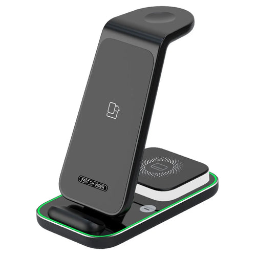 YF-A6 3 In 1 15W Dual Coil Wireless Charger with Night Light for iPhone  /  Apple Watch  /  AirPods Charging Stand - Black - 1