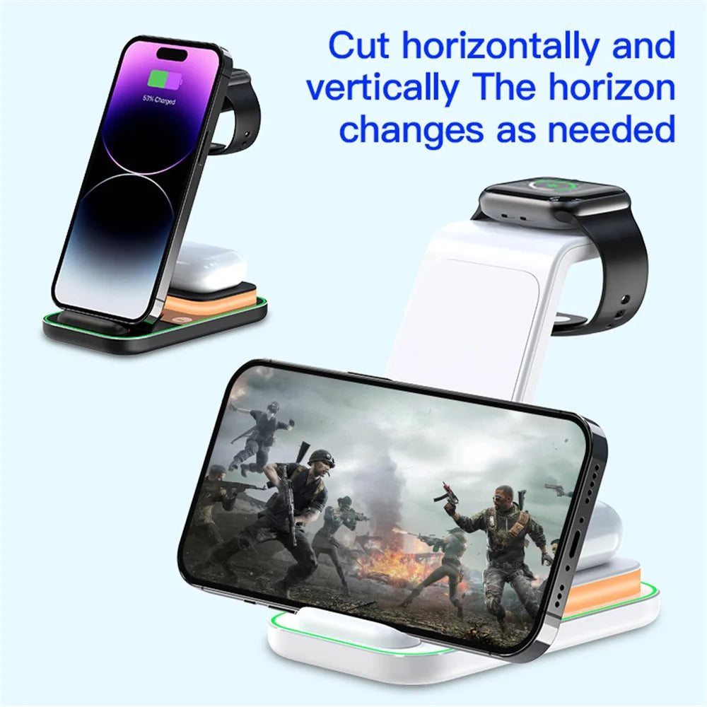 YF-A6 3 In 1 15W Dual Coil Wireless Charger with Night Light for iPhone  /  Apple Watch  /  AirPods Charging Stand - Black - 6