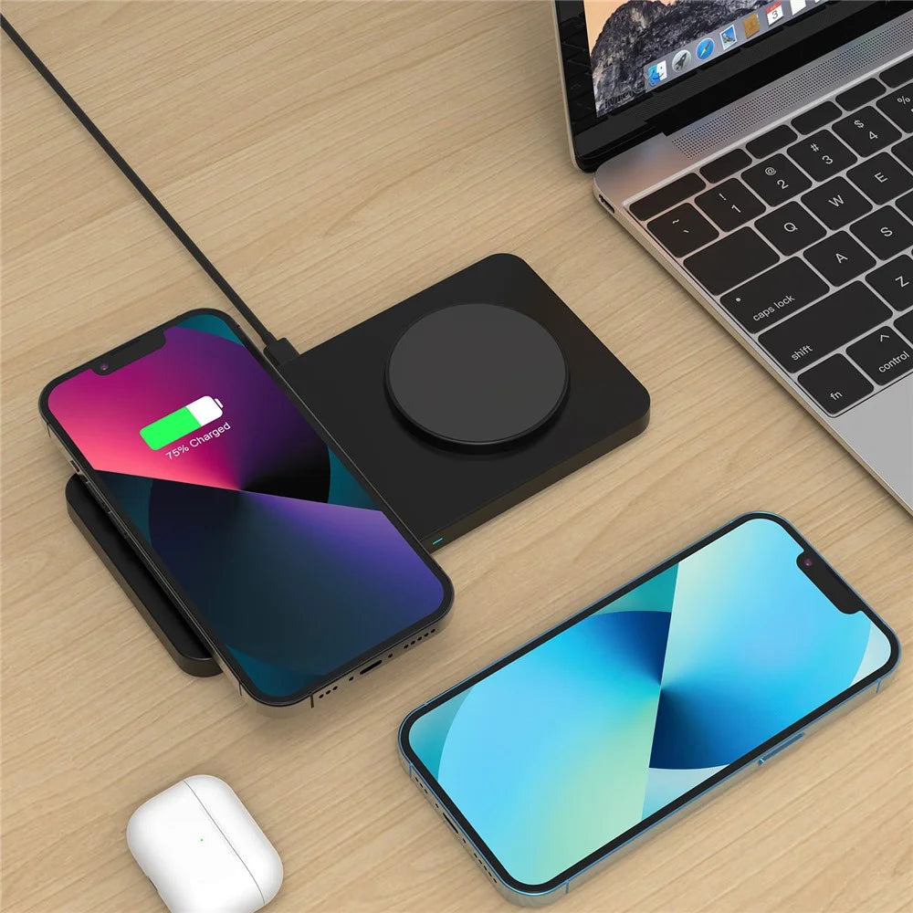 M15 30W 2 in 1 Magnetic Desktop Wireless Charger Dual 15W Phone Earphone Charging Dock - Black - 6