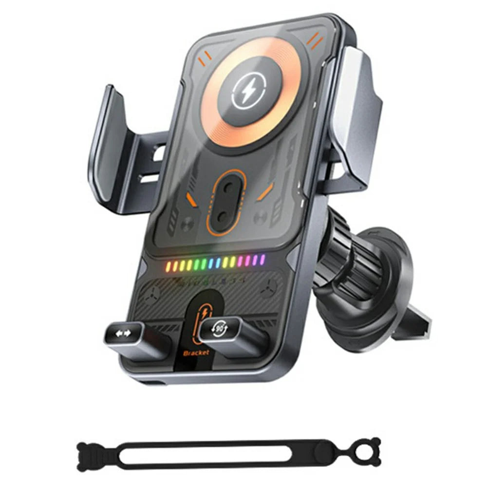 Smart Sensor Car Phone Holder 15W Wireless Charger Automatic Clamping Rotatable Mount with Cable Tie - Grey - 1