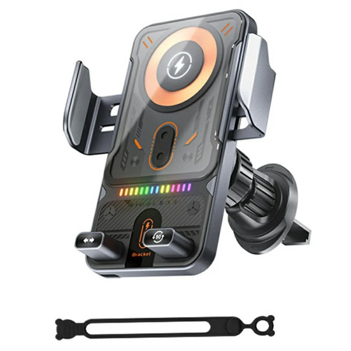 Smart Sensor Car Phone Holder 15W Wireless Charger Automatic Clamping Rotatable Mount with Cable Tie - Grey - 1