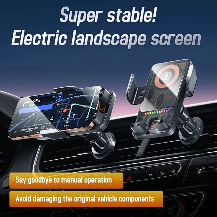 Smart Sensor Car Phone Holder 15W Wireless Charger Automatic Clamping Rotatable Mount with Cable Tie - Grey - 2
