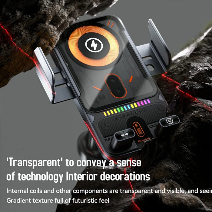 Smart Sensor Car Phone Holder 15W Wireless Charger Automatic Clamping Rotatable Mount with Cable Tie - Grey - 4