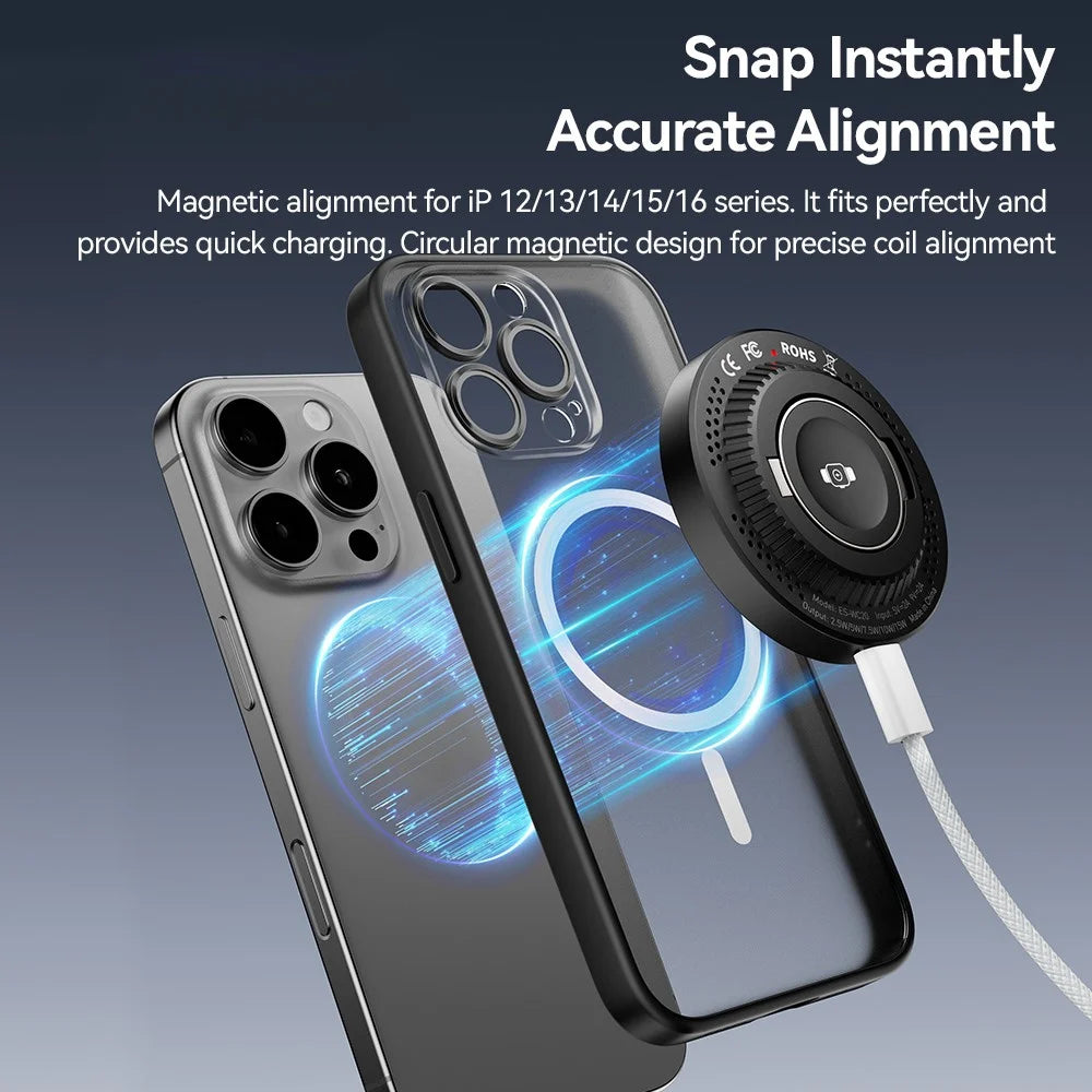 ESSAGER 2-in-1 Magnetic Wireless Charger 15W Fast Charging Slim Design with Magnetic Disc - 7