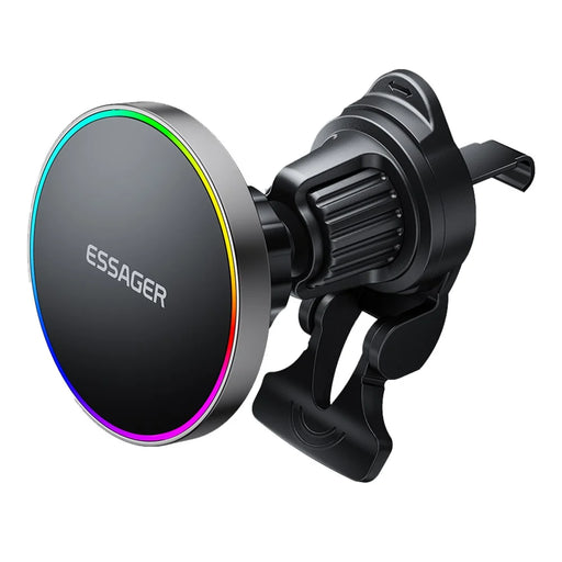 ESSAGER Car Air Vent Magnetic Wireless Charger Mount RGB Lighting 15W Fast Charging 360° Rotation Stand with Magnetic Sheet - 1