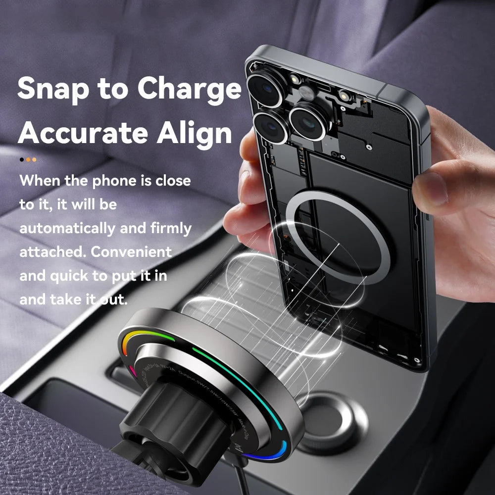 ESSAGER Car Air Vent Magnetic Wireless Charger Mount RGB Lighting 15W Fast Charging 360° Rotation Stand with Magnetic Sheet - 5
