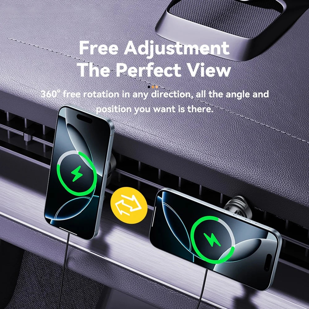 ESSAGER Car Air Vent Magnetic Wireless Charger Mount RGB Lighting 15W Fast Charging 360° Rotation Stand with Magnetic Sheet - 7