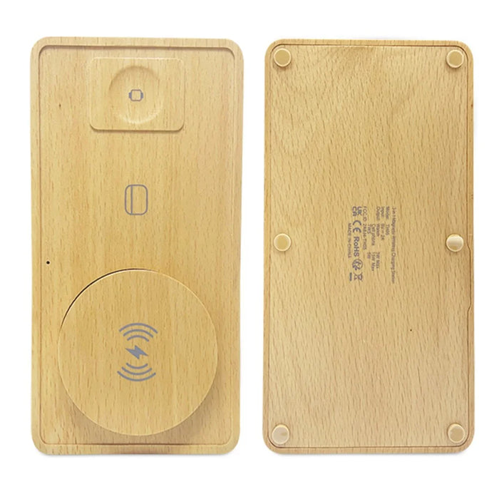 TH05 Ultra Thin 3 In 1 Wooden Wireless Charger 15W Fast Charging Dock for Phone / Earbuds / Watch - 3