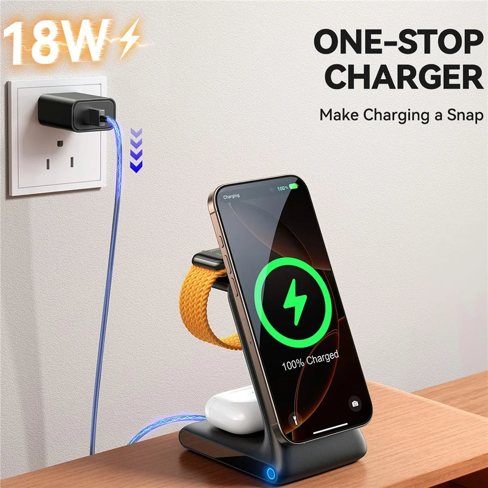 JOYROOM JR-W15 3 in 1 Magnetic Desktop Wireless Charger for iPhone / Apple Watch / Airpods 15W Charging Stand - 2