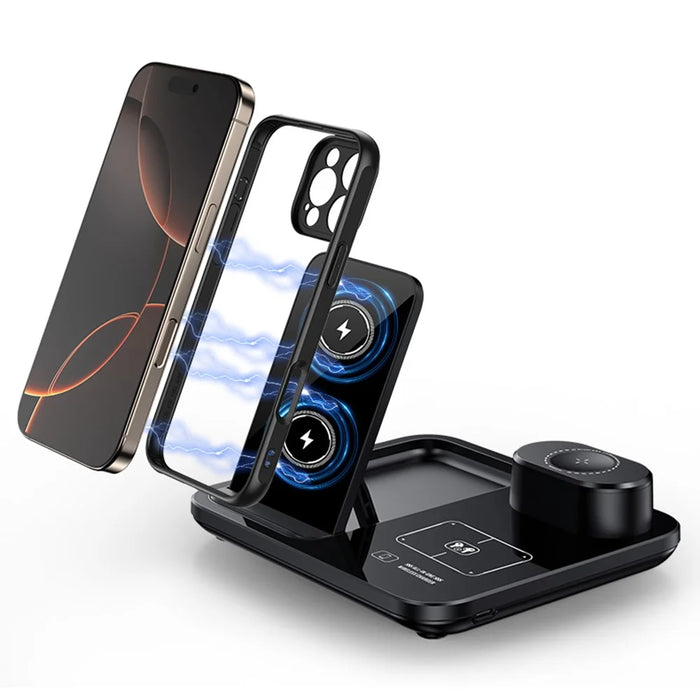 3 in 1 Folding Desktop Phone Wireless Charger for Smartwatch / Earbuds Charging Station with Silicone Cable Tie - 1