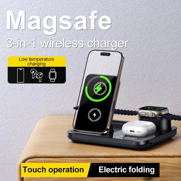 3 in 1 Folding Desktop Phone Wireless Charger for Smartwatch / Earbuds Charging Station with Silicone Cable Tie - 3