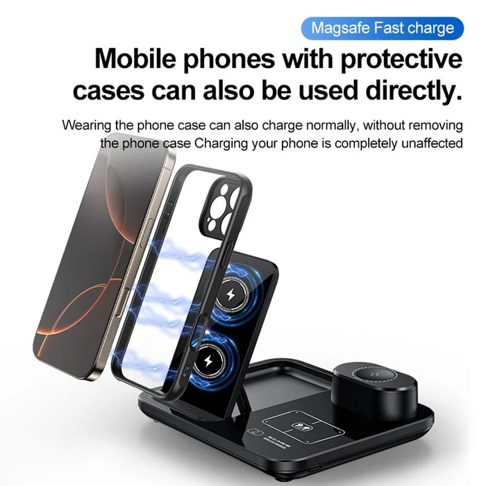 3 in 1 Folding Desktop Phone Wireless Charger for Smartwatch / Earbuds Charging Station with Silicone Cable Tie - 6