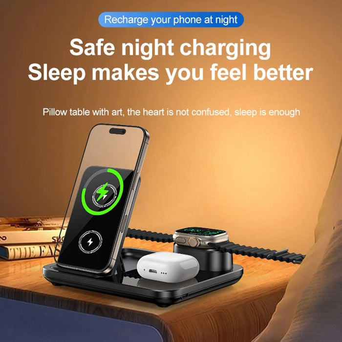 3 in 1 Folding Desktop Phone Wireless Charger for Smartwatch / Earbuds Charging Station with Silicone Cable Tie - 7