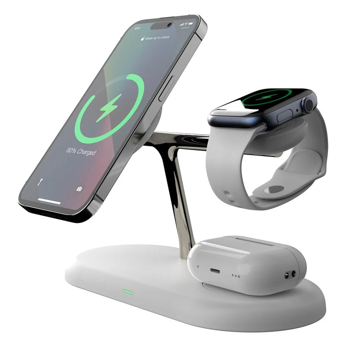 T256 15W Magnetic Wireless Charging Station Phone Watch Earphone Charging Dock with Night Light - White - 1