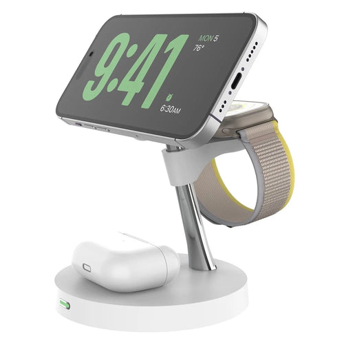 T269D 15W Magnetic Wireless Charger Phone Watch Earphone Fast Charging Station with Night Light - White - 1