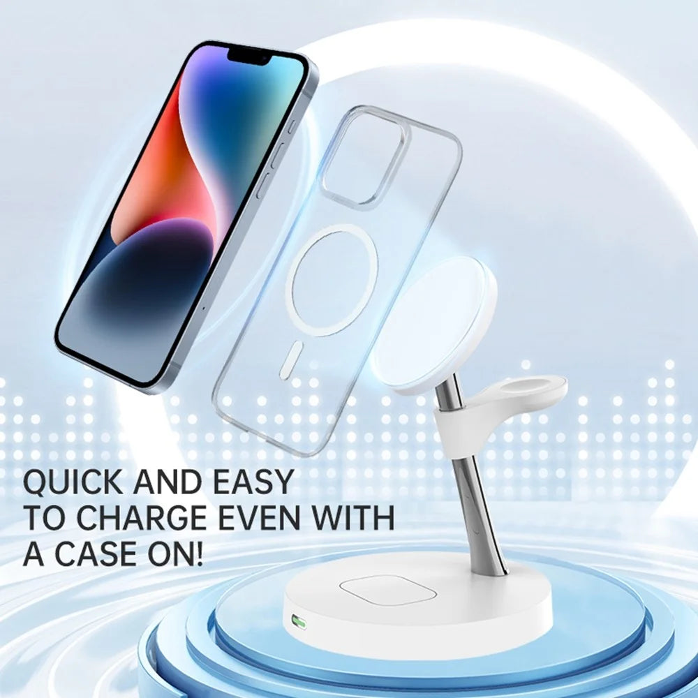 T269D 15W Magnetic Wireless Charger Phone Watch Earphone Fast Charging Station with Night Light - White - 6