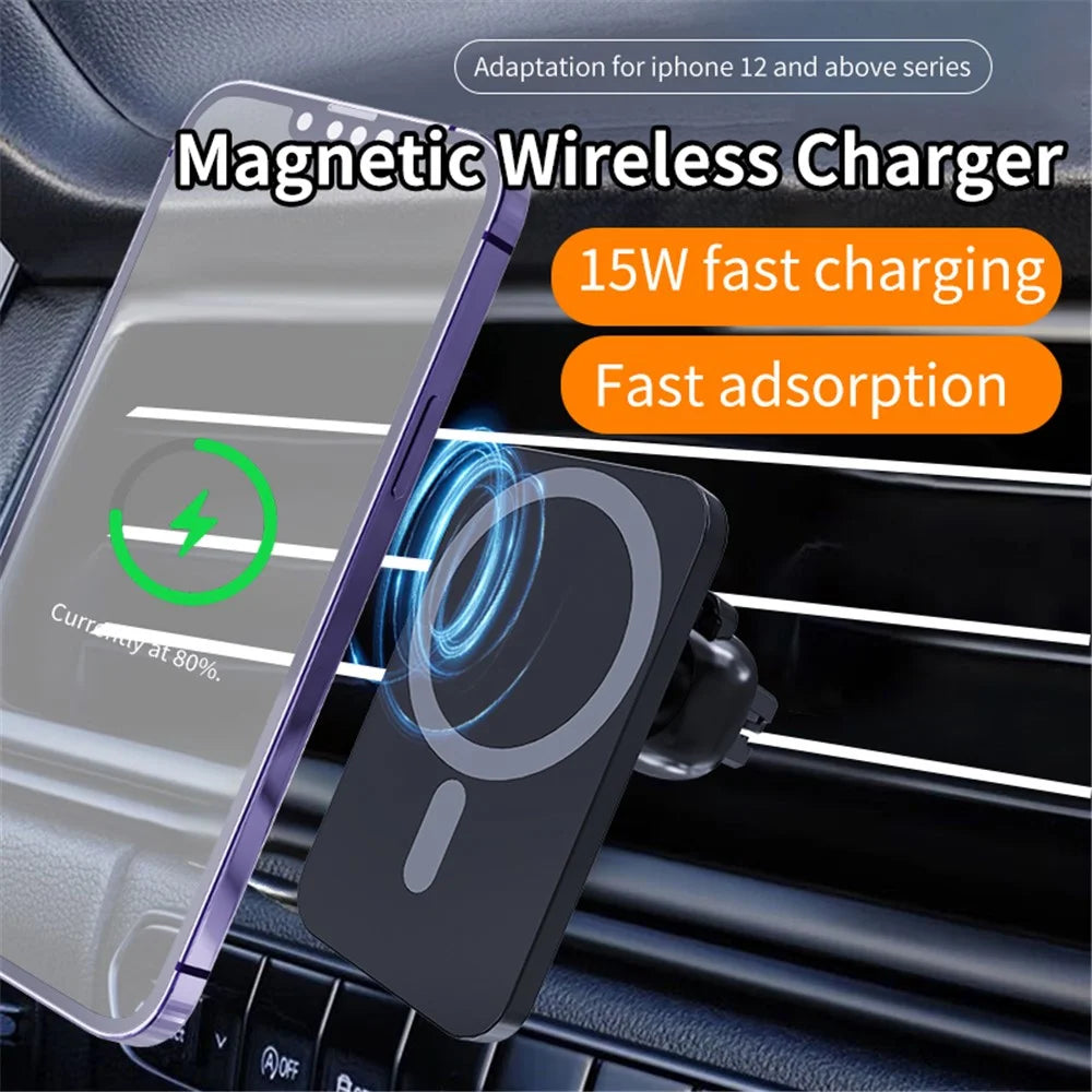 C16 Compatible with MagSafe Car Air Vent Mount Wireless Charger 360 Degree Rotatable 15W Fast Charger - Black - 3