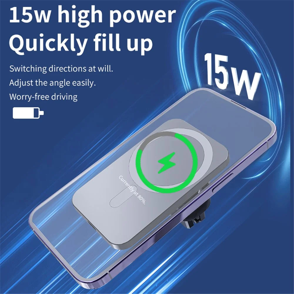 C16 Compatible with MagSafe Car Air Vent Mount Wireless Charger 360 Degree Rotatable 15W Fast Charger - Black - 4