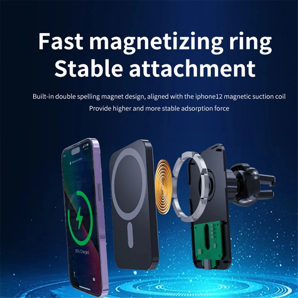 C16 Compatible with MagSafe Car Air Vent Mount Wireless Charger 360 Degree Rotatable 15W Fast Charger - Black - 5