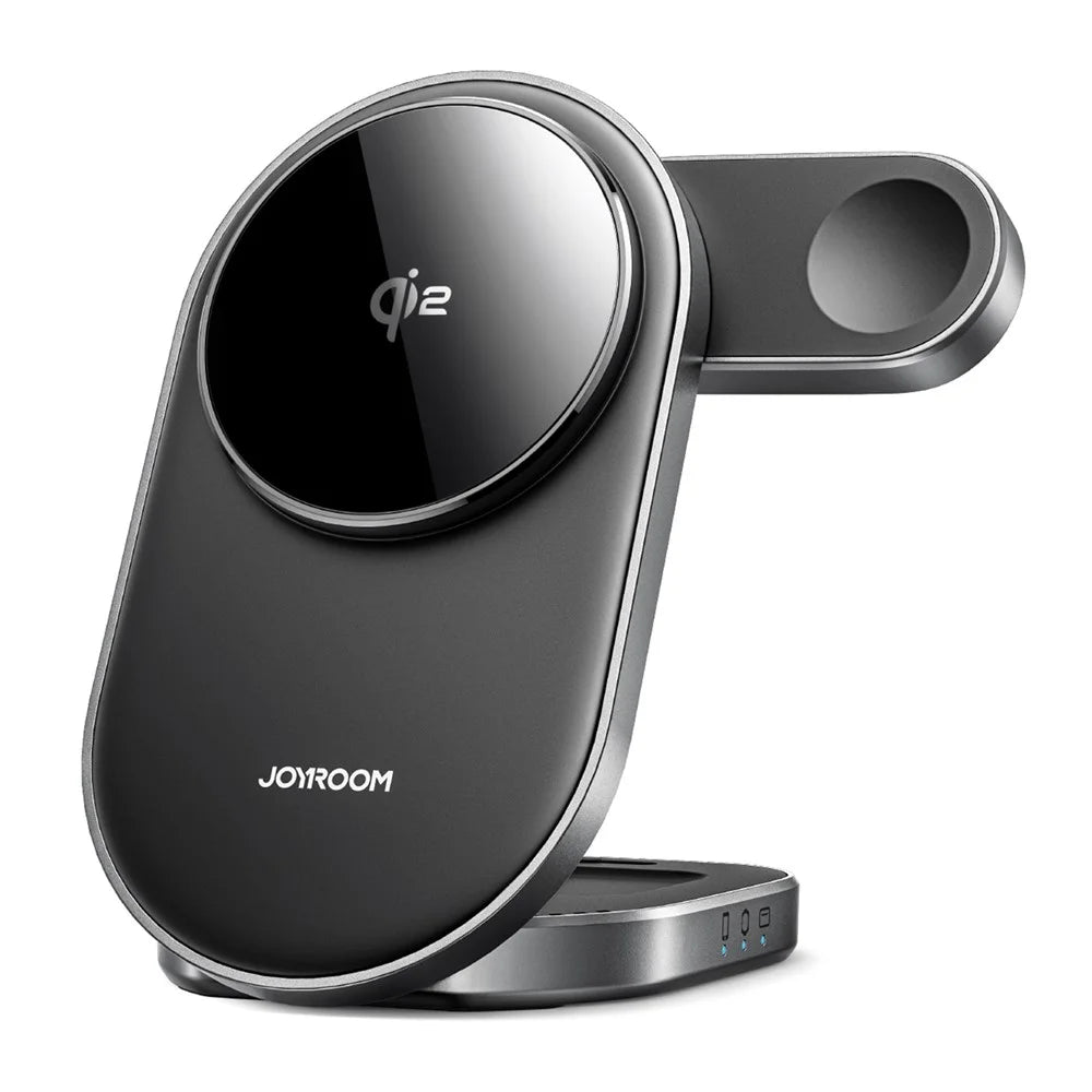 JOYROOM JR-W17 Qi2 3 in 1 Magnetic Wireless Charger for Iphone / Airpods / Apple Watch Foldable 15W Fast Charging Station - Black - 1