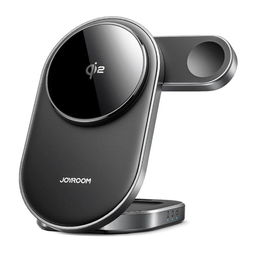 JOYROOM JR-W17 Qi2 3 in 1 Magnetic Wireless Charger for Iphone / Airpods / Apple Watch Foldable 15W Fast Charging Station - Black - 1