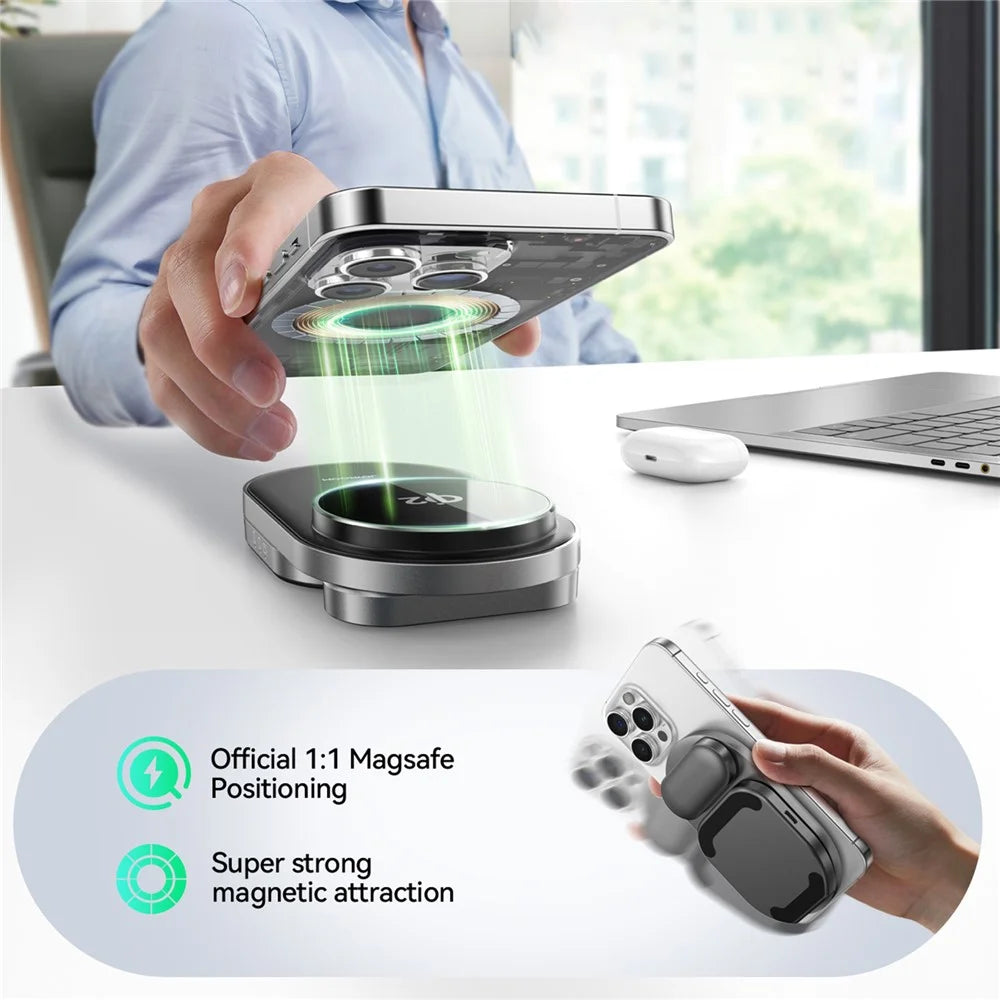JOYROOM JR-W17 Qi2 3 in 1 Magnetic Wireless Charger for Iphone / Airpods / Apple Watch Foldable 15W Fast Charging Station - Black - 5