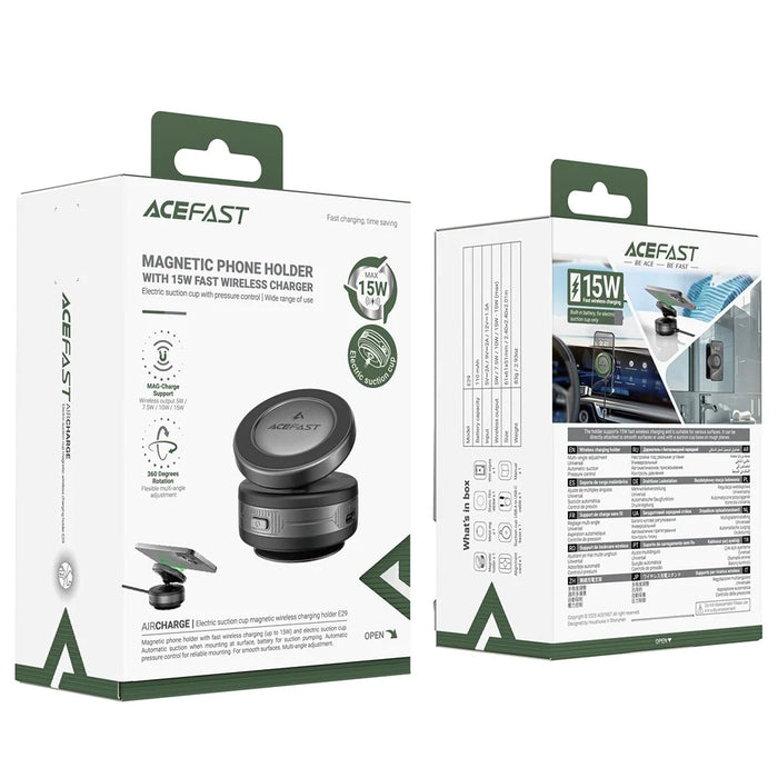 ACEFAST E29 Car Dashboard Windshield Desktop Electric Suction Cup Magnetic Wireless Charger Phone Stand - 7
