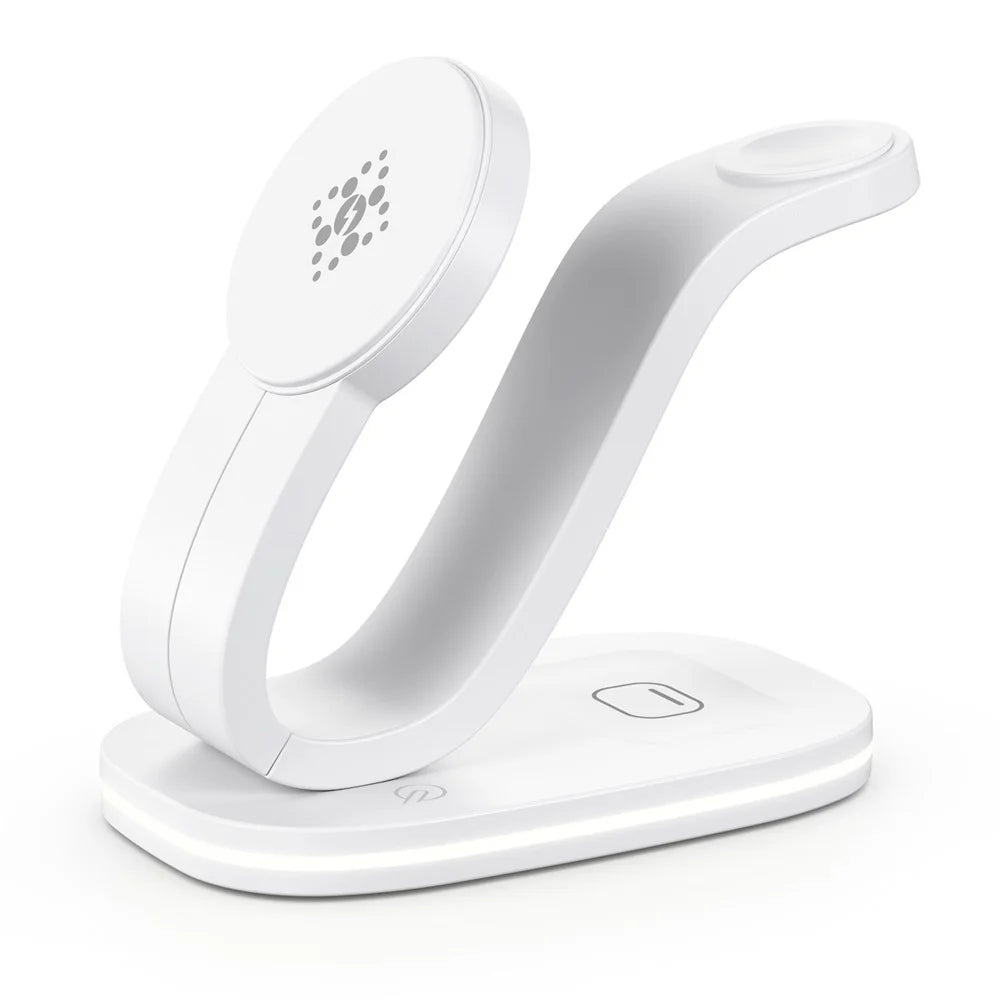 B-28 Multifunction 15W Wireless Charger with Night Light for Phone Watch Earbuds, Standard Version - White - 1