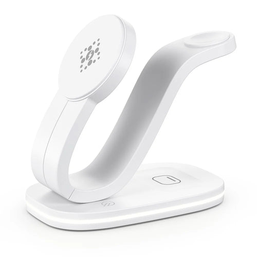 B-28 Multifunction 15W Wireless Charger with Night Light for Phone Watch Earbuds, Standard Version - White - 1