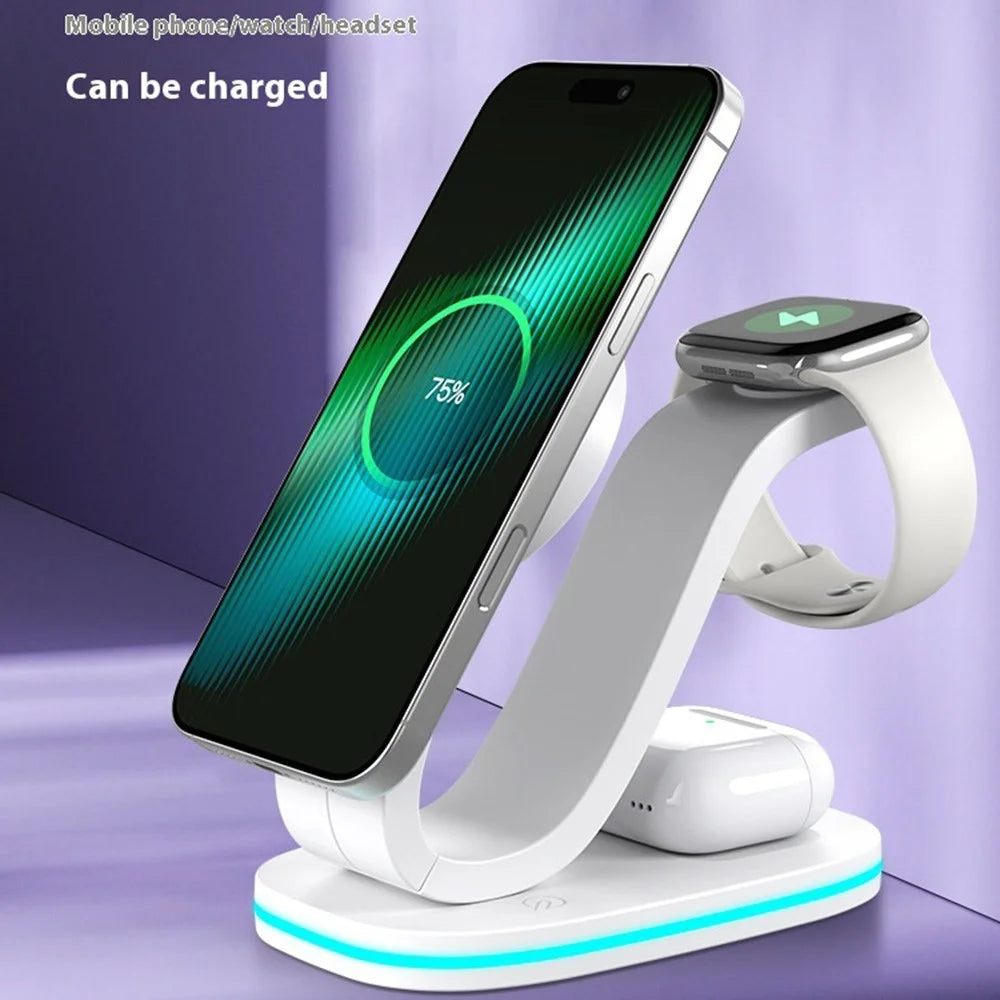 B-28 Multifunction 15W Wireless Charger with Night Light for Phone Watch Earbuds, Standard Version - White - 2