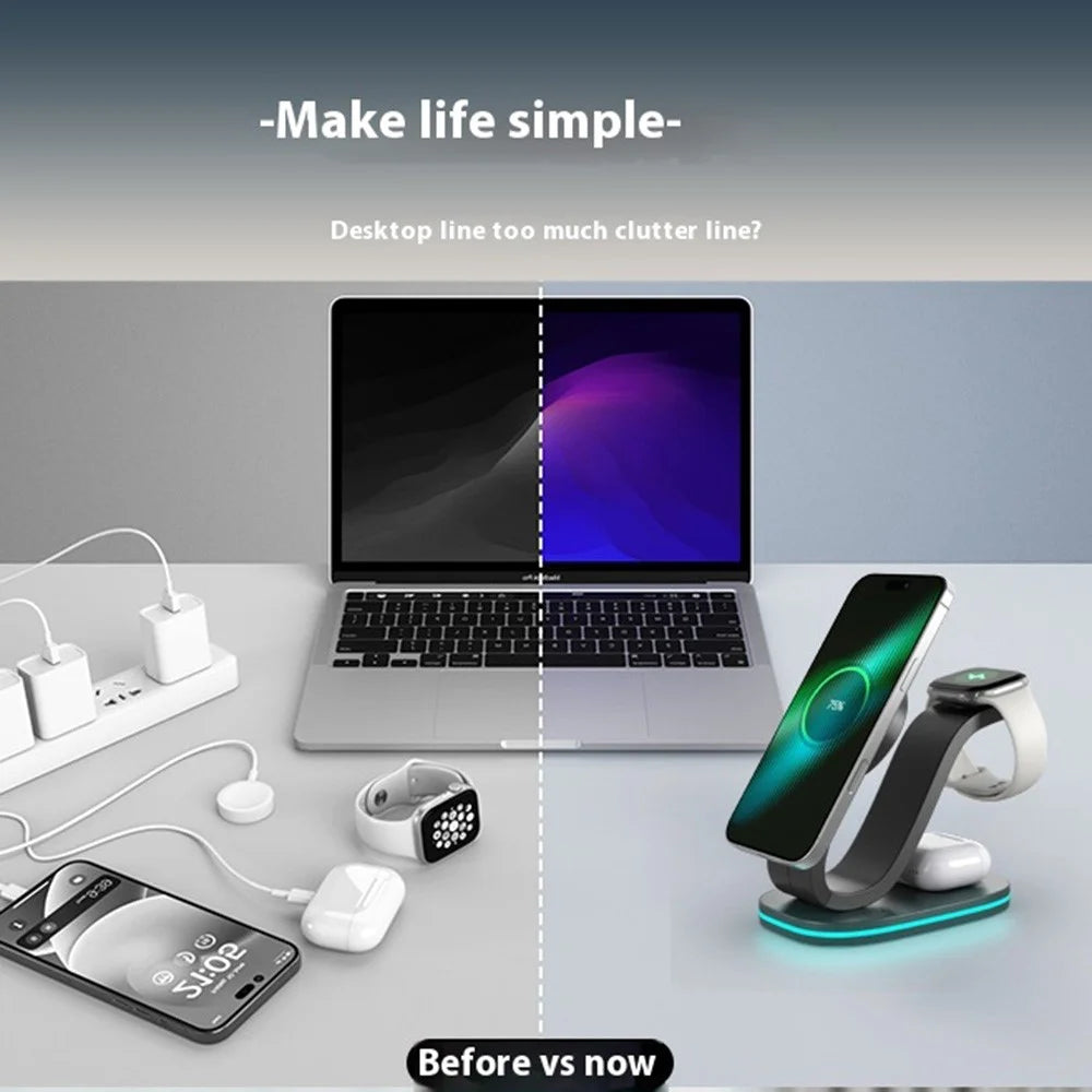 B-28 Multifunction 15W Wireless Charger with Night Light for Phone Watch Earbuds, Standard Version - White - 4