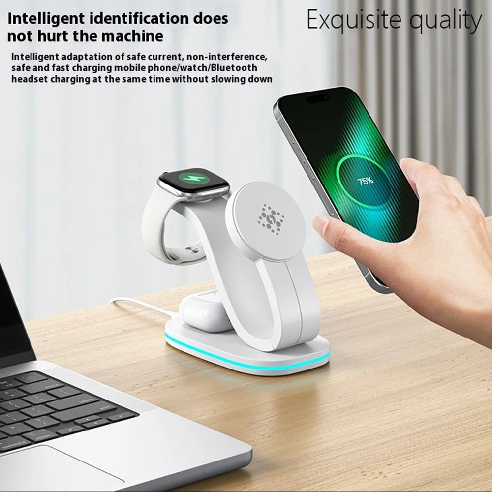 B-28 Multifunction 15W Wireless Charger with Night Light for Phone Watch Earbuds, Standard Version - White - 5
