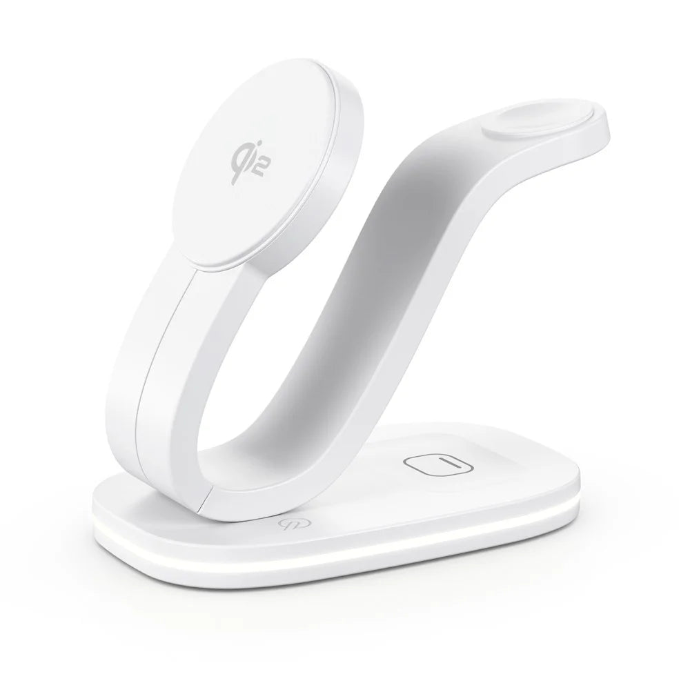 B-28 Multifunction 15W Wireless Charger with Night Light for Phone Watch Earbuds, Qi2 Version - White - 1