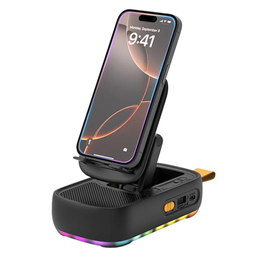 F15 Multifunctional Foldable Rotating Desktop Phone Stand Bluetooth-Compatible Speaker Power Bank - Black - 1