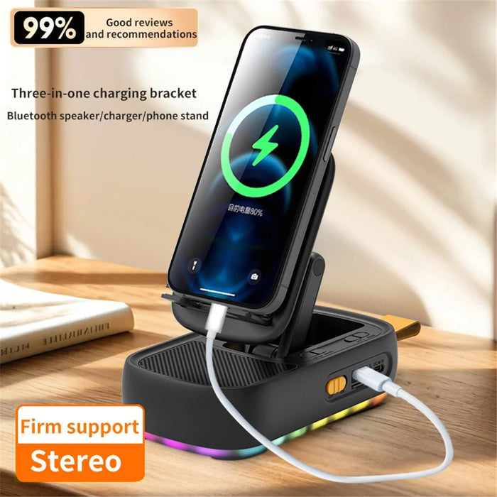 F15 Multifunctional Foldable Rotating Desktop Phone Stand Bluetooth-Compatible Speaker Power Bank - Black - 3