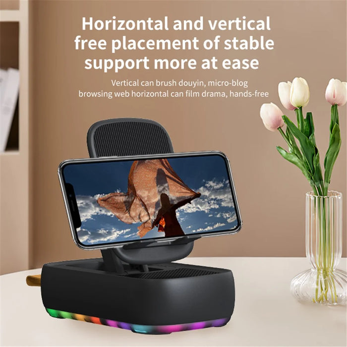 F15 Multifunctional Foldable Rotating Desktop Phone Stand Bluetooth-Compatible Speaker Power Bank - Black - 6