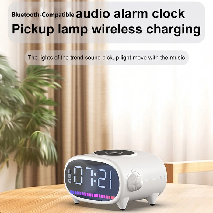 H39 Multifunction Alarm Clock TWS Bluetooth-Compatible Speaker 15W Wireless Charger with Ambient Light - White - 2