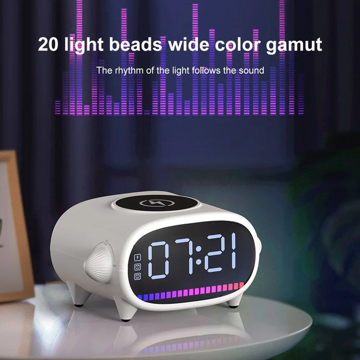 H39 Multifunction Alarm Clock TWS Bluetooth-Compatible Speaker 15W Wireless Charger with Ambient Light - White - 3