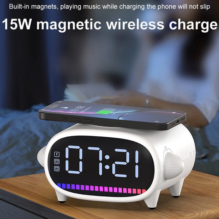 H39 Multifunction Alarm Clock TWS Bluetooth-Compatible Speaker 15W Wireless Charger with Ambient Light - White - 4