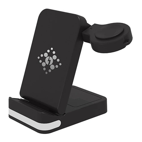 B-27 3 in 1 Foldable 15W Wireless Charger with Night Light for Apple Watch iPhone AirPods Charging Stand - Black - 1