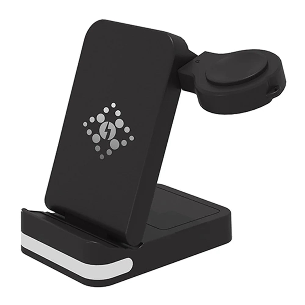 B-27 3 in 1 Foldable 15W Wireless Charger with Night Light for Phone / Earphones / Samsung Galaxy Watch - Black - 1