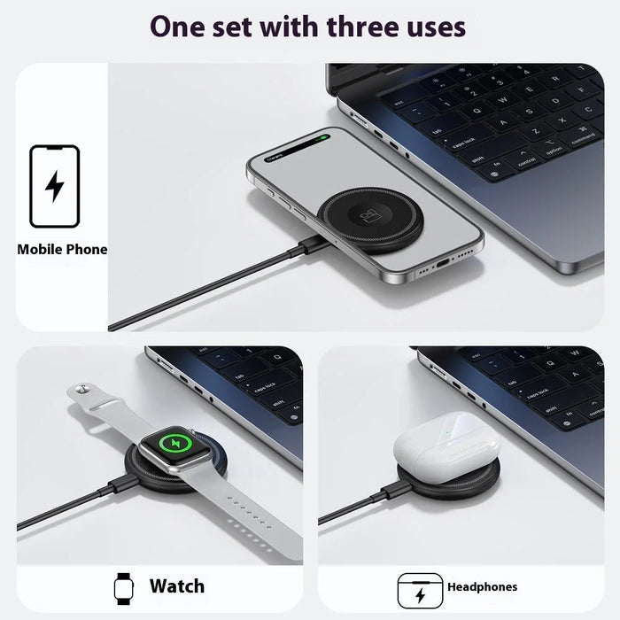 HT-558 3 in 1 15W Magnetic Wireless Charger for iPhone  /  AirPods  /  Apple Watch Charging Dock with Foldable Stand - Black - 6