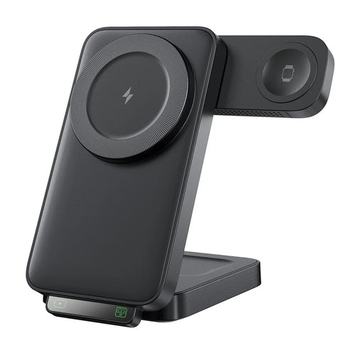 HT-545 Foldable Magnetic Wireless Charger with Night Light 3 in 1 15W Fast Charging Station for Phone / Earbuds / Watch - Black - 1