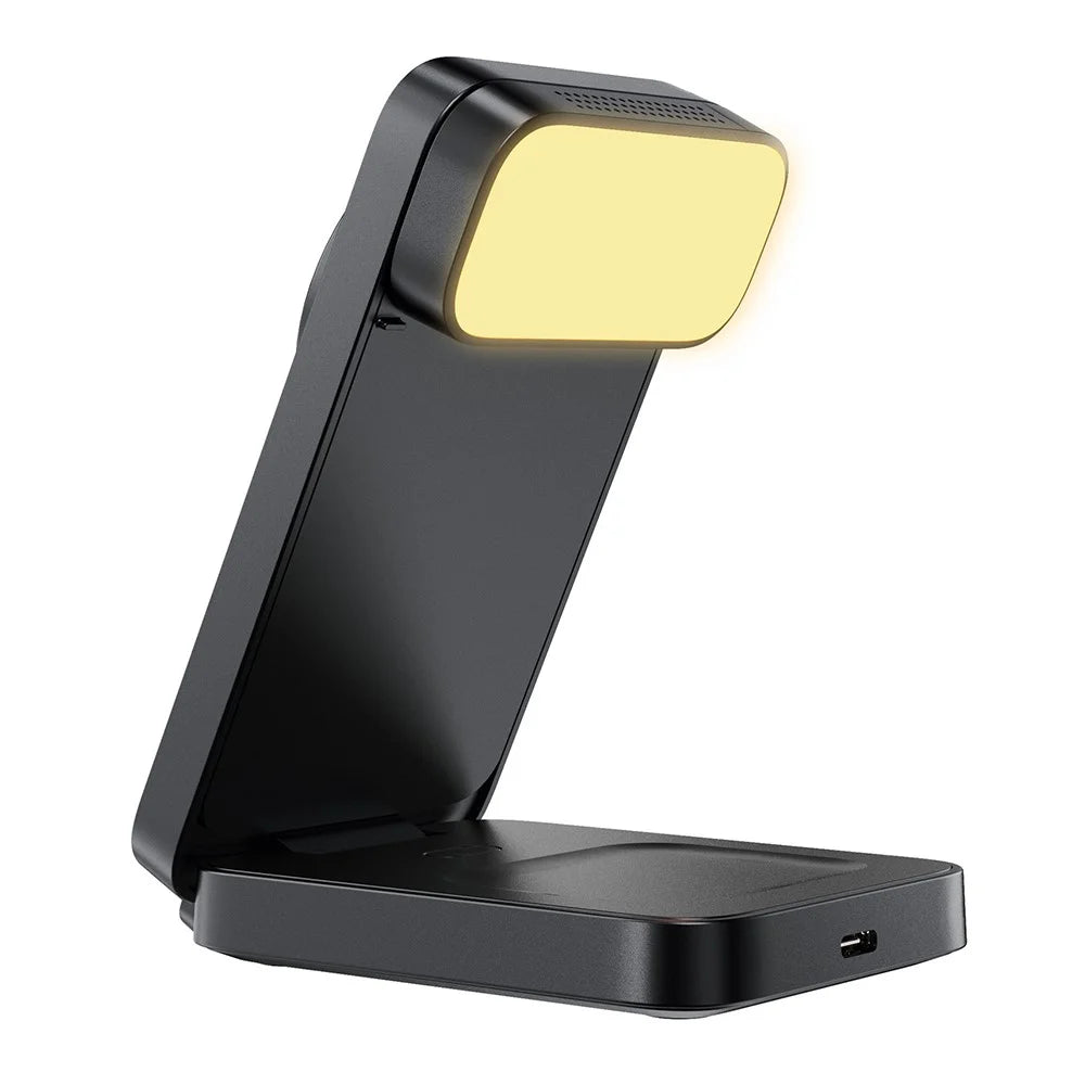 HT-545 Foldable Magnetic Wireless Charger with Night Light 3 in 1 15W Fast Charging Station for Phone / Earbuds / Watch - Black - 3